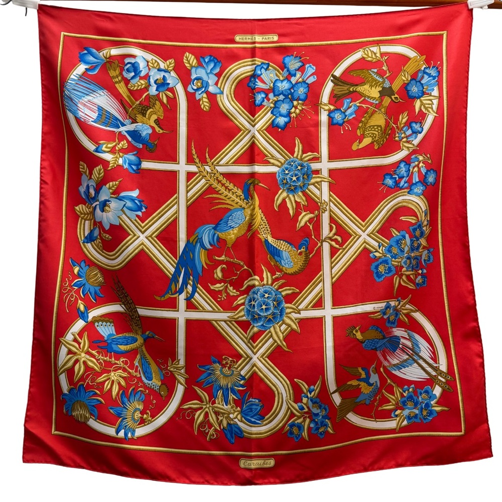 Vintage Hermès “Caraibes” 100% Silk Scarf